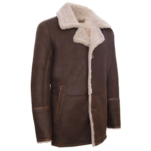 Men Brown <b>Suede</b> Leather Trench Coat Luxury Shearling Faux Fur Lining Warm Winter Double Leather <b>Jackets</b> For Sale - Product Image 5