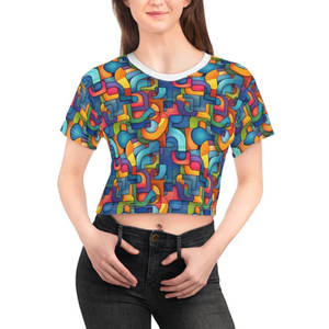 Camisetas Cortas de Mujer en Algodón/Fibra de Bambú, Colores Atractivos, Nueva Colección, Camisetas Cortas de Mujer con Serigrafía - Product Image 1