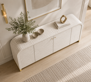 Aparador Moderno de Metal y Ratán con Tiradores de Latón, Color Gris Claro, Mueble de Almacenamiento para Sala de Estar - Product Image 3