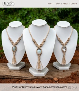 Collier en macramé turquoise fait main, pendentif bohème, ensemble de guérison par les cristaux réglable - Product Image 4