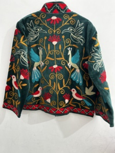 Vintage Finished Floral Embroidered Button Autumn <b>Winter</b> <b>Quilted</b> Canvas Banjara Jacket Eco-Friendly 100% Cotton Women's Workwear - Product Image 1