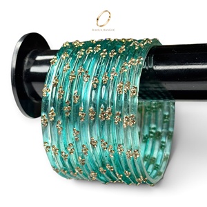 Bracelets exclusifs en verre bleu cachemire effet goutte de pluie, cristal taillé fin, pierre dorée, vente en gros pour femmes, pour mariage et soirées - Product Image 1
