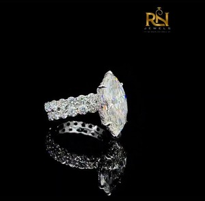 Anillo de compromiso de oro macizo de 9K/14K/18K con diamante marquise de laboratorio de 2 CT, doble fila, pavé, halo oculto, color DEF, lujo y alta gama - Product Image 5