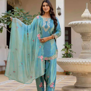 Nuevo Diseño de Kurta/Kurti Tradicional Indio para Bodas, Diwali y Fiestas, Farshi Salwar, Satén Japonés Pesado con Bordado, Secado Rápido - Product Image 1