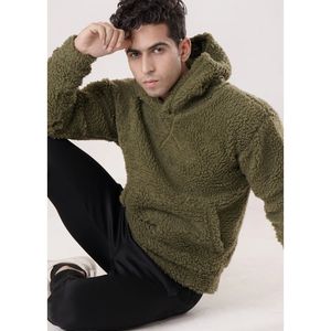 Sudadera con Capucha Bordada de Forro Polar Verde Oliva para Hombre, Corte Regular, Ropa Casual de Invierno con Bolsillo, Servicio OEM - Product Image 1