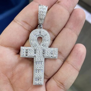 Pendentif Ankh personnalisé serti de diamants, plaqué argent rhodié, alliage, diamants Moissanite VVS, bijoux hip-hop pour homme, unisexe, cadeau - Product Image 2