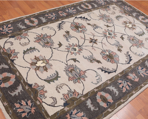 Tapis oriental traditionnel fait main 100% laine 5x8 beige pour salon, chambre d'enfant, hôtel et salle commerciale - Product Image 2