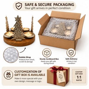 Porte-bougie en bois avec arbres de Noël en métal, bol à bougie chauffe-plat, centre de table rond, décoration festive pour la maison - Product Image 5