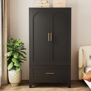 60\" <b>Tall</b> Metal Wardrobe <b>Cabinet</b> for Home Office 1 Drawer & Hanging Rod 2 Door Closet with Shelf for Bedroom Office Laundry - Product Image 6