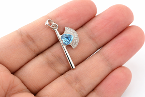 สร้อยคอเงินแท้ 925 ประดับพลอยบลูโทแพซรูปหัวใจทรงขวาน สำหรับผู้หญิง - Product Image 4