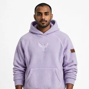 Custom Polar Fleece <b>Hoodie</b> Lilac Lavender Raglan <b>Sleeve</b> Boxy Oversized Winter Thermal Heavyweight Streetwear <b>Hoodie</b> - Product Image 3
