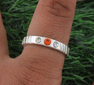 Bague d'éternité classique en argent sterling 925 avec quartz blanc rayé orange naturel, faite à la main, pierre précieuse colorée pour femmes - Product Image 4