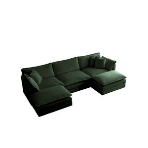 Divano Angolare Moderno Minimalista a U, 5 Posti Convertibile con Poggiapiedi Reversibile e 2 Pouf, Morbido per Soggiorno - Product Image 2