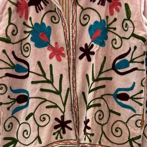 Women Pink Velvet Embroidered Suzani Jacket with Floral Pattern Full Sleeve <b>Stand</b> Collar Handmade Bohemian Autumn <b>Coat</b> - Product Image 3