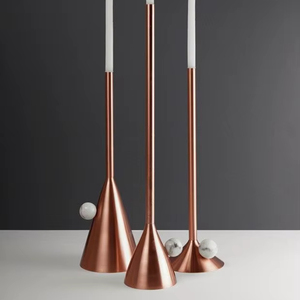 Copper Geometric <b>Tall</b> <b>Candle</b> Holder Set Modern Sculptural Design Metal Tabletop Decor for Home Dining Living Room Use - Product Image 1