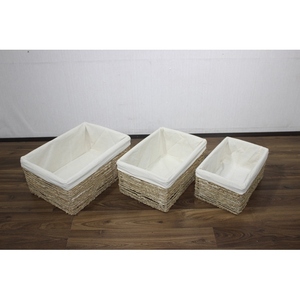 Handcrafted Water Hyacinth Storage <b>Basket</b> Set with Removable Fabric Liner Bin - Product Image 4