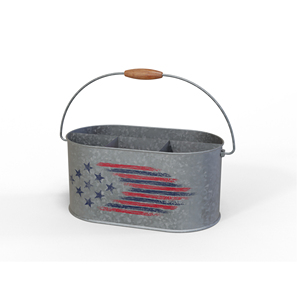 Oval Metal Storage Organizer with Wooden Handle <b>Red</b> Blue Zigzag Pattern Durable Utility Bin for Living Room Sundries - Product Image 2