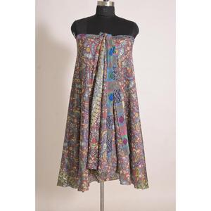 Handcrafted Vintage Floral Print <b>Silk</b> Wrap <b>Skirt</b> for Women, Mid-Waist Bohemian Style - Product Image 3