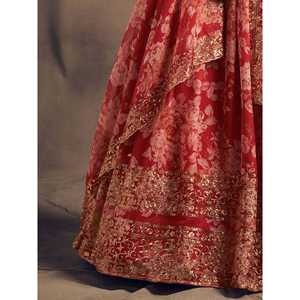 Organza rouge imprimé floral Festival Lehenga Choli - Product Image 2