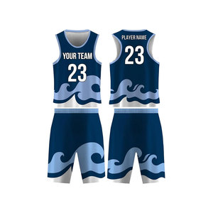 Custom Basketball Jersey Set Blue Wave Print Sleeveless Unisex Adult Teamwear Moisture Wicking Sublimated Design - Product Image 1