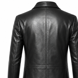 Abrigo Largo de Cuero Genuino Negro para Hombre, Chaqueta Clásica de Cuero con Botones, Prenda Exterior Premium para Invierno, Fabricación OEM ODM - Product Image 5