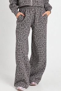 Pantalon large taille haute imprimé léopard graphite pour femme, coupe décontractée, tendance, streetwear - Product Image 3