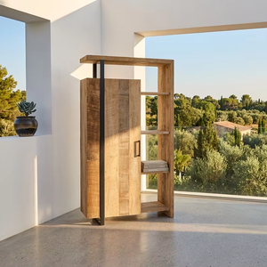 Meuble de rangement multifonctionnel en teck massif écologique Miya Premium, finition naturelle scandinave moderne, pour salon - Product Image 1