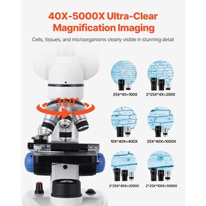 Microscopio Trinoculare Professionale con Ingrandimento 40x-5000x, Illuminazione LED, Adattatore per Telefono in Alluminio - Product Image 2