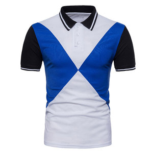 Polo à manches courtes pour homme, gris et bleu marine, à blocs de couleurs, tricoté, décontracté - Product Image 5
