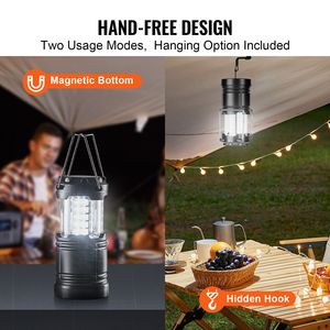 Set di 4 Lanterne LED da Campeggio con Base Magnetica, Leggere, Pieghevoli, Luci da Esterno a Batteria e Impermeabili - Product Image 3