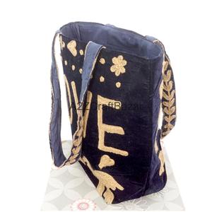 Bolso Tote de Terciopelo Bohemio para Mujer, Hecho a Mano, con Rayas, para Compras, de Rajasthan - Product Image 3