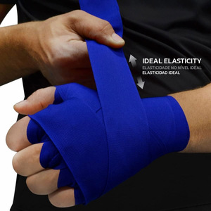 Bandages de boxe personnalisés avec logo, bleus, en coton élastique, fermeture auto-agrippante, équipement de protection unisexe - Product Image 4