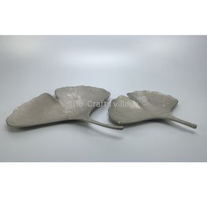 Plateau de service artisanal écologique en feuille de Ginkgo, plateau décoratif en métal poli, plat de présentation élégant pour la table, décoration d'intérieur - Product Image 2
