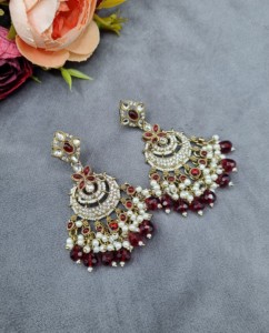 Luxury Chandbali <b>Earrings</b> Antique <b>Gold</b> Plated Pearl Beaded <b>Dangle</b> <b>Earrings</b> For Women Traditional Ethnic Festive Wear Collections - Product Image 2