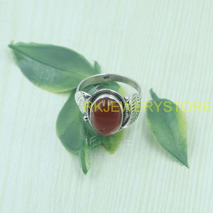Natural Carnelian Gemstone <b>Ring</b> 925 Sterling Silver Handmade Oval Cabochon Vintage Tribal <b>Statement</b> Jewelry Gift for Unisex Her - Product Image 5