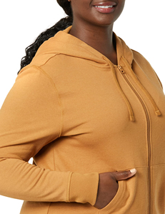 OEM Women <b>Clothing</b> Heavy GSM Plain Dyed Zipper Hoodies for Women Cotton Polyester Made Women Zip Up Hoodie - Product Image 5