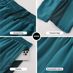 Shorts Bermuda pour homme en polyester noir à séchage rapide avec taille élastique et poches, style sport décontracté - Product Image 6