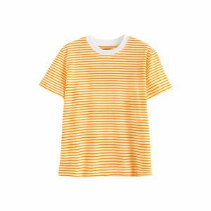 Camiseta a Rayas Amarillas y Blancas de Moda al por Mayor, Cuello Redondo, Manga Corta, Transpirable, Mezcla de Algodón, Estilo Casual Urbano para Verano - Product Image 1