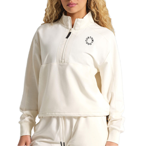 Sweat-shirt à col montant et fermeture éclair quart de tour pour femme, avec logo personnalisé, 100 % coton respirant, manches longues, blanc cassé - Product Image 1