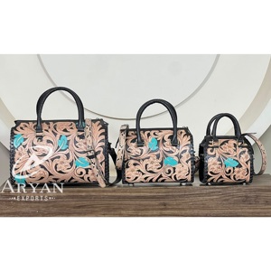 NEW Small Hand <b>Tooled</b> Genuine Cowhide <b>Leather</b> Speedy Duffel Bags Stylish with Zipper Closure Western Crossbody Bag for Unisex - Product Image 1