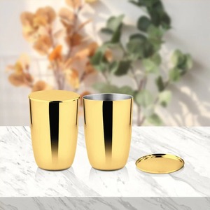 Ensemble de verres en acier inoxydable doré avec couvercle, finition miroir haute brillance, réutilisable, design moderne et luxueux, écologique, cadeaux d'affaires - Product Image 3