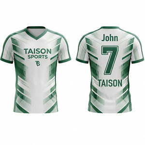เสื้อฮอกกี้ชาย พรีเมียม 160 GSM โพลีเอสเตอร์ แห้งเร็ว สีเขียวขาว พิมพ์ชื่อผู้เล่นด้วยความร้อน โลโก้ทีมแบบกำหนดเอง ชุดกีฬา - Product Image 1