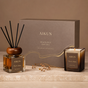 ชุดของขวัญน้ำหอมปรับอากาศ AIKUN รุ่น Luxury Amber Square Glass Reed Diffuser พร้อมฝาไม้ สำหรับโรงแรม บ้าน และขายส่ง - Product Image 3