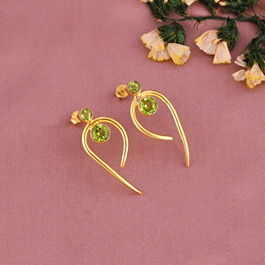 Natural <b>Peridot</b> Gemstone Stylish Stud <b>Earrings</b> | <b>Gold</b> Plated Brass - Product Image 3