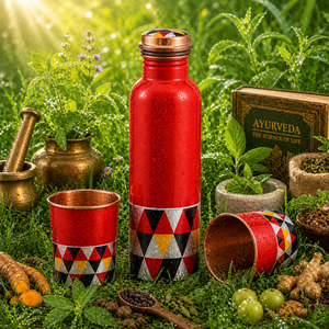 Meena Design Copper Bottle and Glass <b>Set</b> Handmade Drinking <b>Gift</b> <b>Set</b> India - Product Image 1
