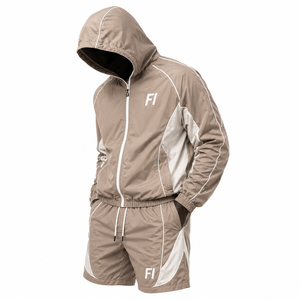 <b>Men's</b> Hooded Windbreaker <b>Jacket</b> Set Solid Color Contrast Stitching Quick Dry Casual <b>Summer</b> Outfit - Product Image 3