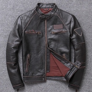 Chaqueta de Motociclista de Cuero Genuino Negro para Hombre, Cuello Alto, Cierre de Cremallera, Bolsillos Delanteros, Corte Regular, para Otoño - Product Image 6