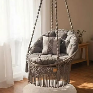 Mistra Gray <b>Macrame</b> <b>Hanging</b> <b>Chair</b> – Handmade Boho Swing <b>Chair</b> for Indoor & Outdoor Use - Product Image 1