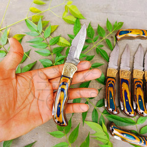 Couteau de poche en acier damas cuivré édition limitée, manche en corne de bélier fait main, couteau pliant, cadeau unique et personnalisé - Product Image 6