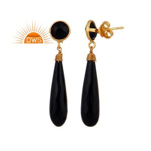 <b>Longing</b> Black Onyx Gemstone <b>Earring</b> Dangle Designer Gold Plated Silver Wire Designer <b>Earrings</b> Jewelry Supplier - Product Image 3